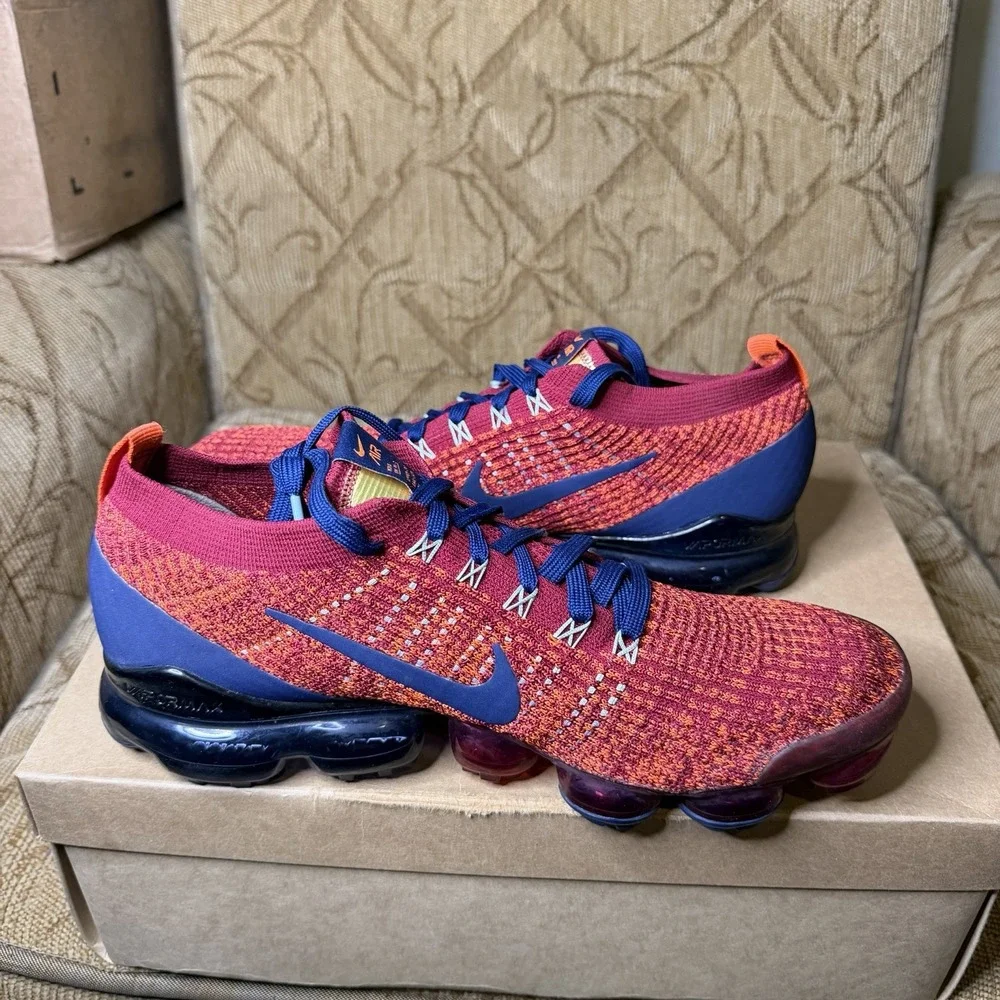 Nike Air Vapormax Flynit 3 Noble Red Blue Void AJ6900-600 Men's 10.5 Sneakers